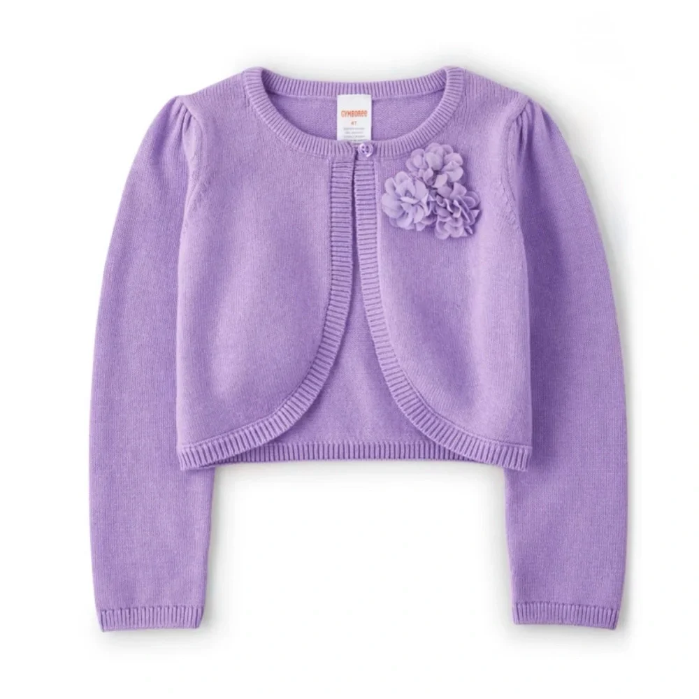 Gymboree Purple Floral 1-Button Closure Embroidered Cotton Cardigan Girls 5T